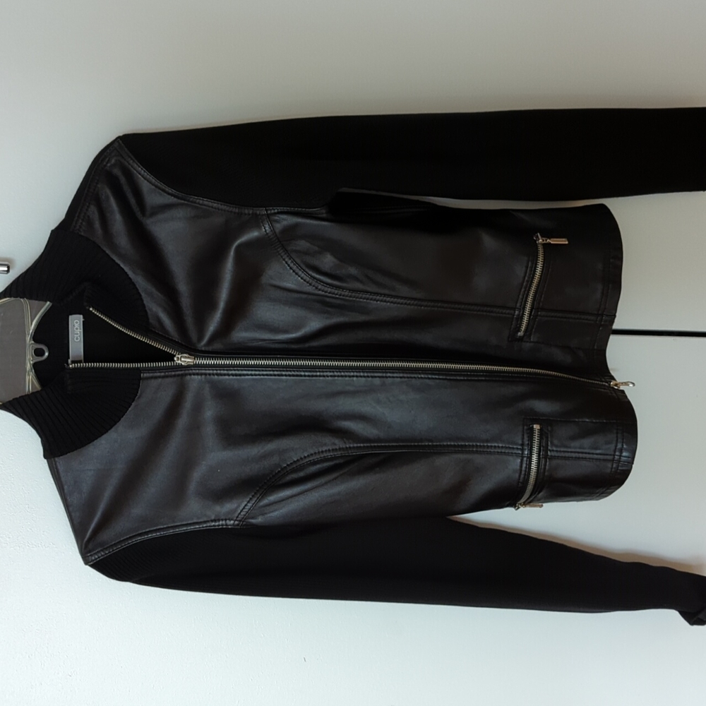 Black faux leather zipper front cardigan/jacket/Sweater size 0/S